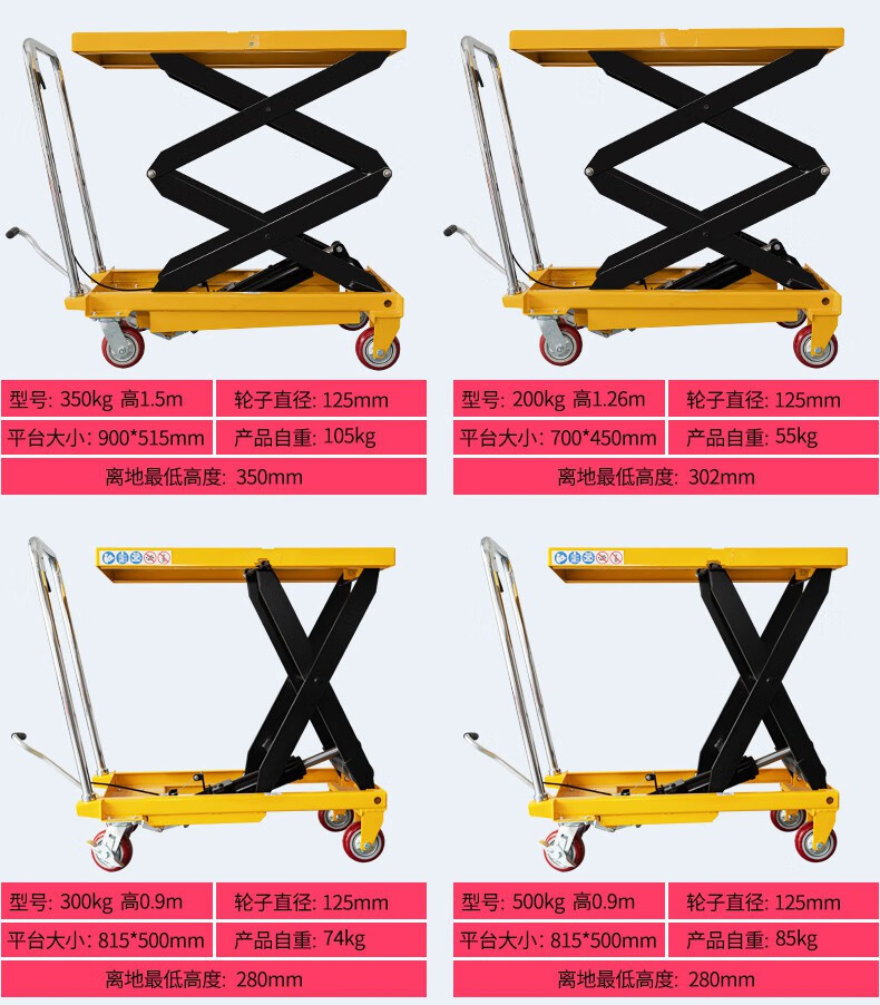 手动液压升降平台小型升降机平台车移动式升高电动推车平板车 载重150