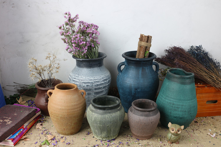 土罐子粗陶陶罐坛子花瓶花盆陶艺制品手工仿古做旧土陶罐黑陶红陶家居