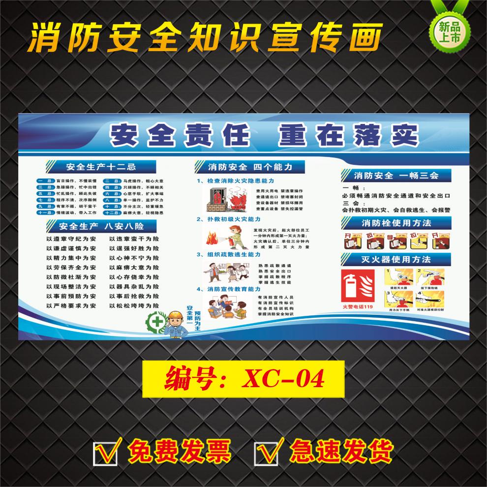 婕染jieran新款消防安全教育宣传画防火常识公告栏定制车间挂图四个