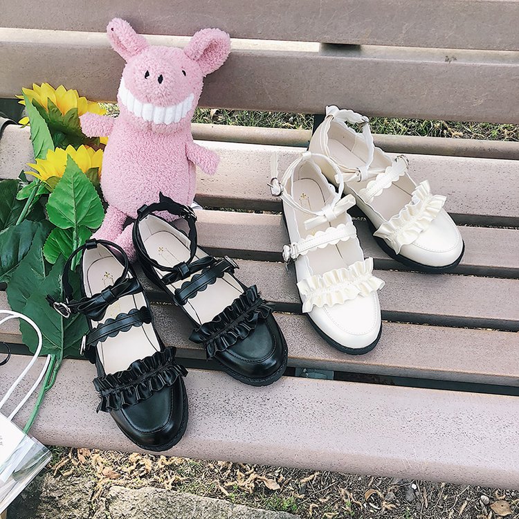 日系lolita洛丽塔学生软妹鞋梅露露低跟jk制服花边小皮鞋lo少女 黑色