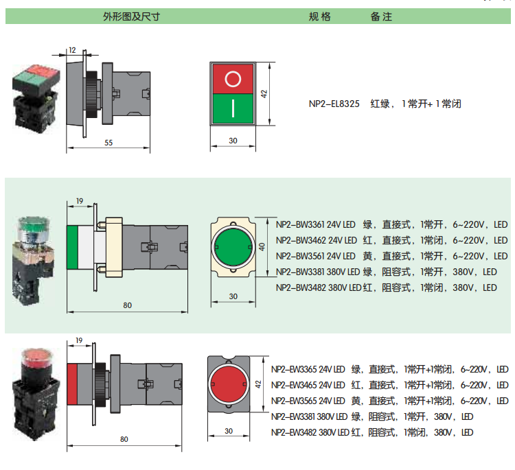 电器np2-e2001(la4-2h 二联按钮开关组合【图片 价格 品牌 报价】