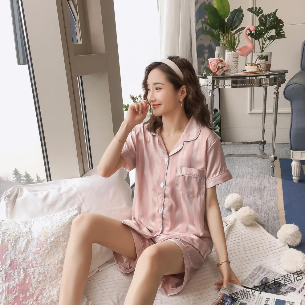 女士家居服裙子春秋天新款性感简约韩版睡衣女夏季冰丝短袖薄款大码胖