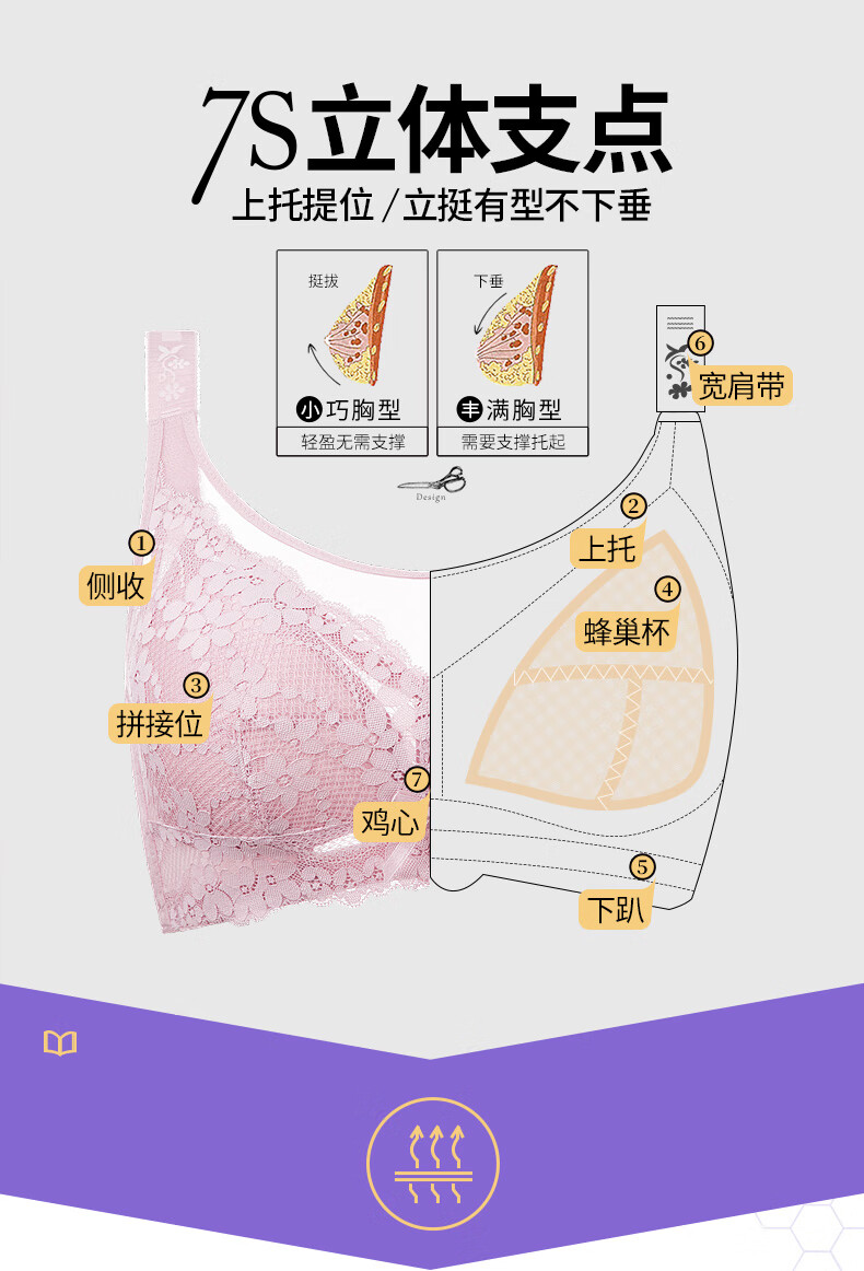 千奈美大胸显小抹胸全罩杯五排扣大码薄杯文胸 豆沙色 75d/34d