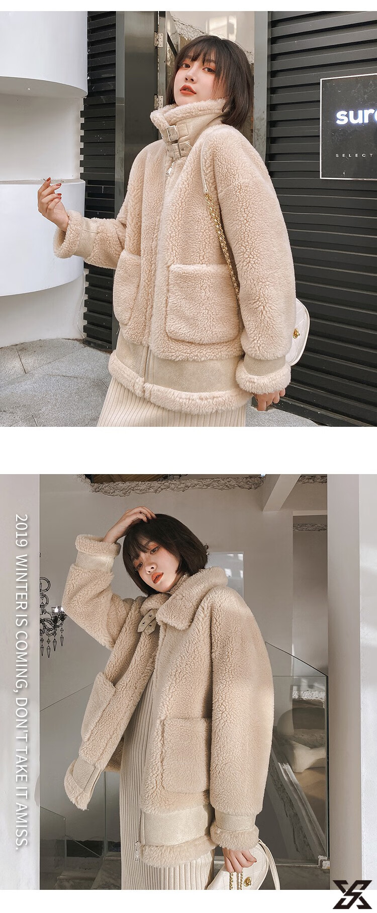 羊羔绒外套女米白色2019年冬季冬新款颗粒绒羊羔毛大衣加厚款羊剪绒