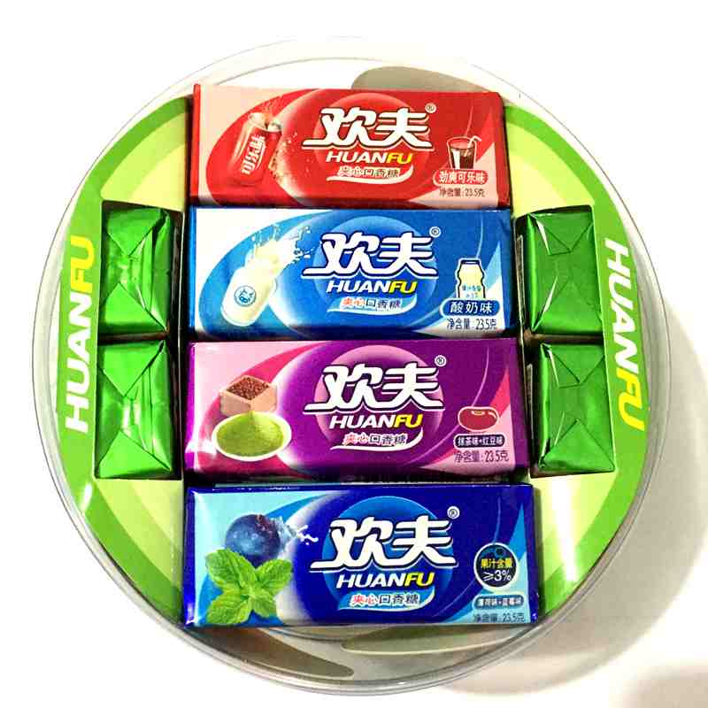 欢夫夹心口香糖混合水果味泡泡糖怀旧糖果235g20条整盒欢夫两盒口味