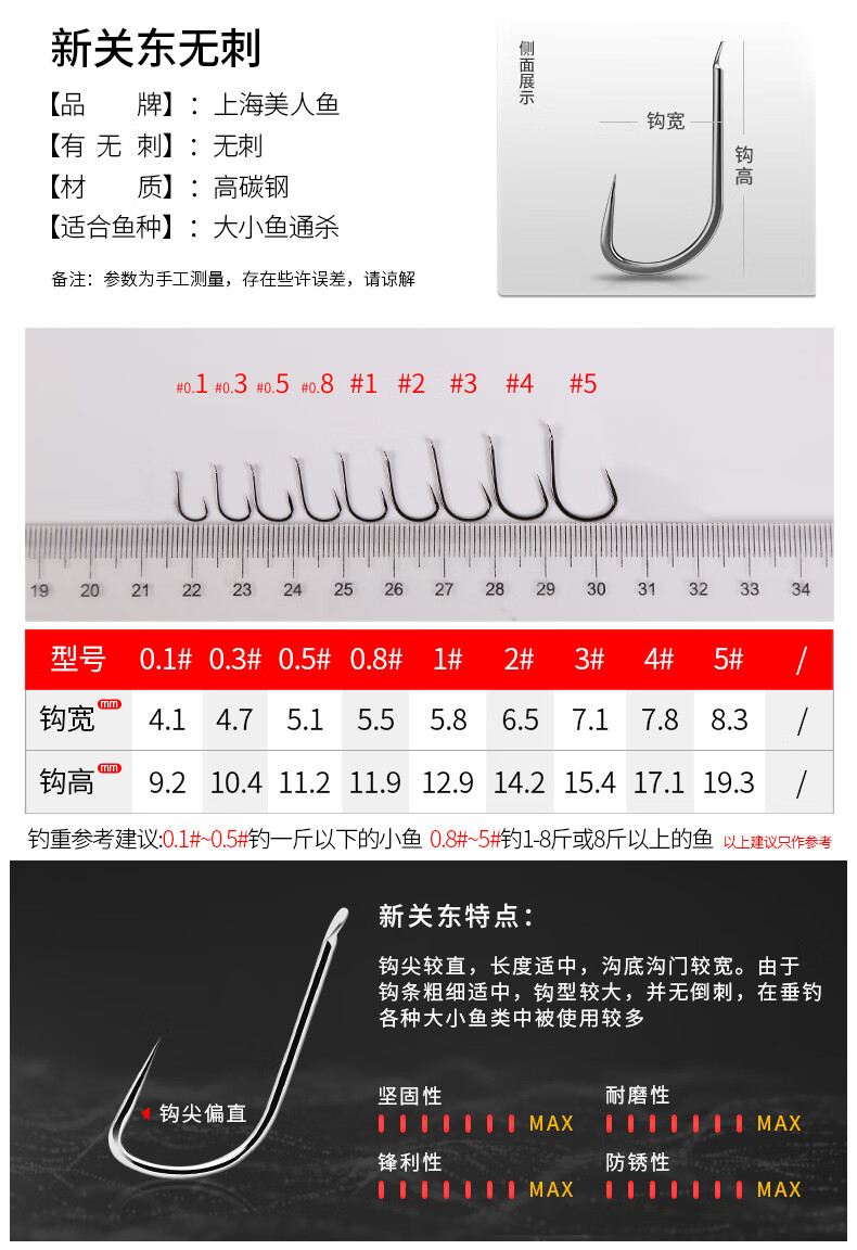 上海美人鱼鱼钩伊势尼新关东金袖钓鱼钩鱼勾倒刺鲫鱼钩鱼钩细地袖无刺