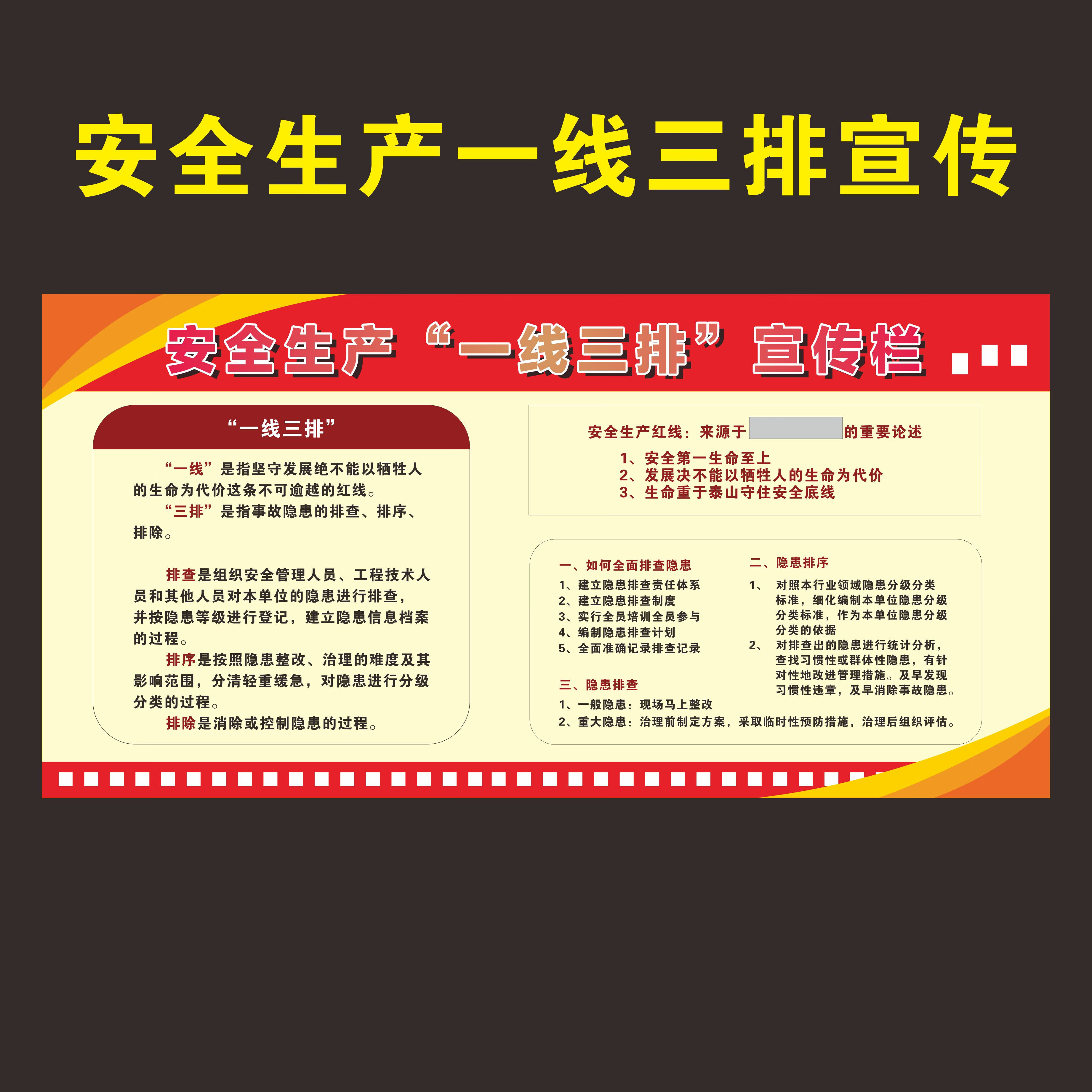 车间安全信息公开公示栏隐患公示牌一线三排安全底线室内贴纸60x120cm