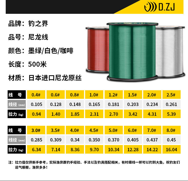 钓之界鱼线主线子线海竿路亚台钓进口远投强劲拉力尼龙巨物钓鱼线1000