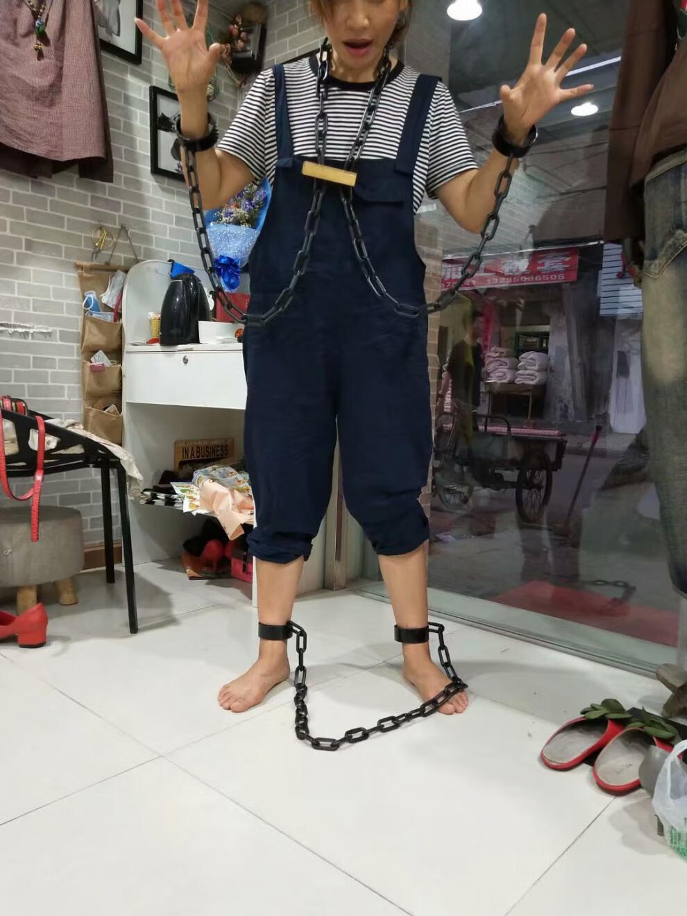 圣节手铐圣节铁链红灯记道具李玉和戏曲演出囚犯刑具铁链子手铐脚镣