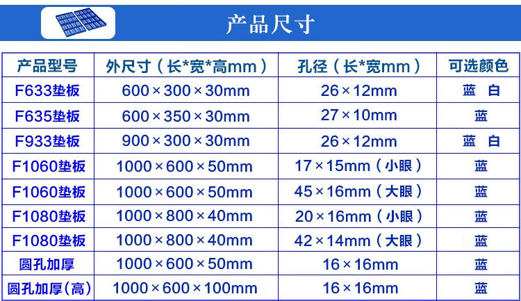 叉车托盘塑料垫板仓库防潮板网格卡板货物仓储栈板组合式拼接货架隔板物流大号 1号蓝600*300*30mm