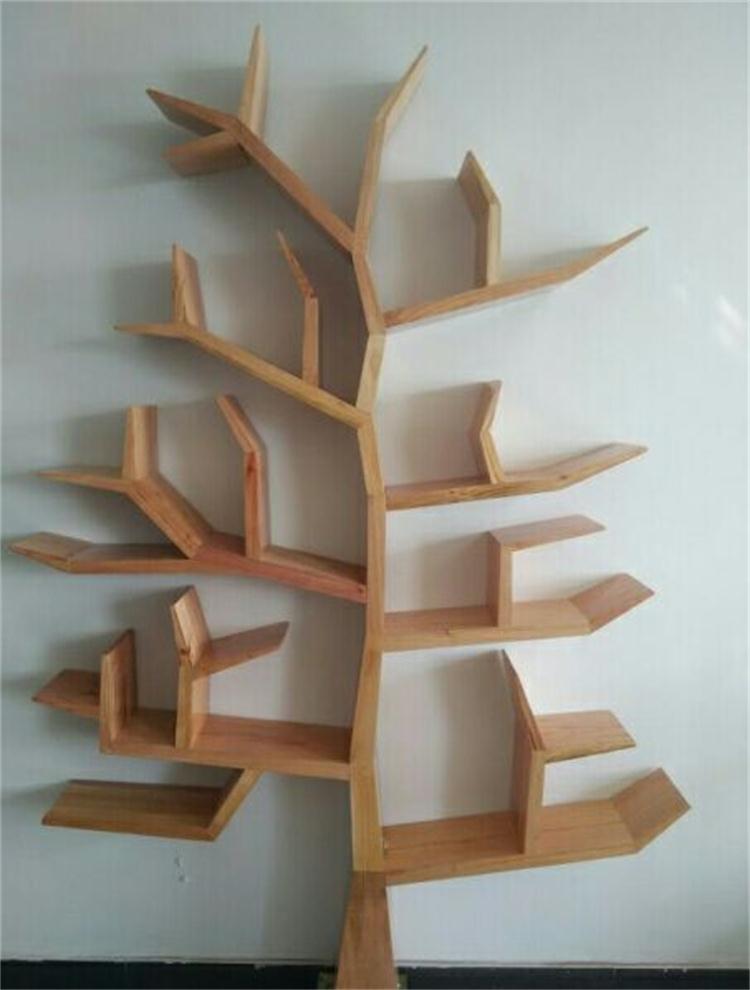 四方达 书柜书架 创意实木艺术树形墙壁落地书架置物架客厅卧室背景