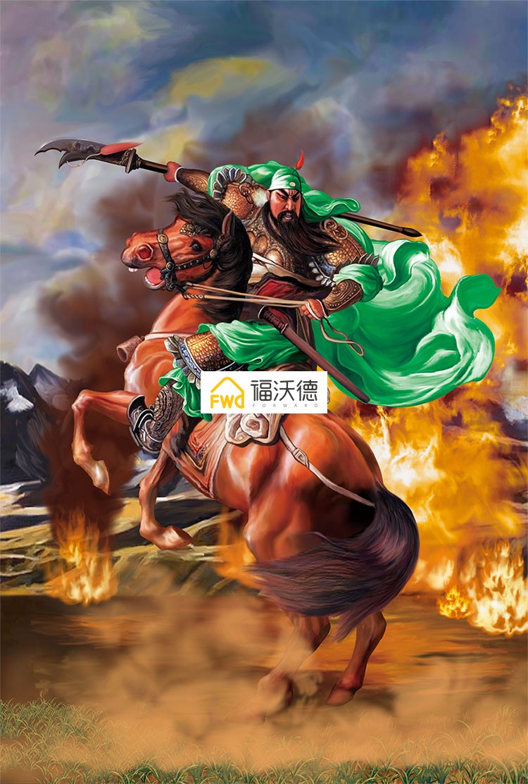 关羽丝绸卷轴挂画 关公画像风水武财神图关圣帝君可定制 d款 成品80*