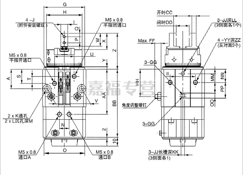 smc型旋转带夹爪手指气缸摆动气爪mrhq10d/16d/20d/25