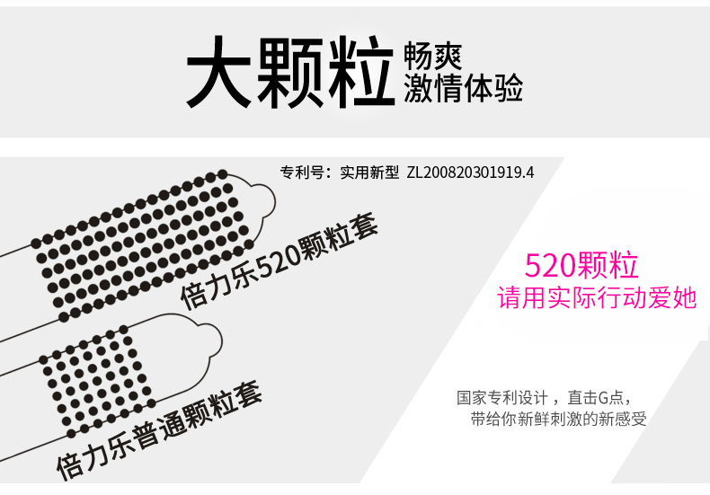 倍力乐 避孕套 g点狼牙大颗粒安全套 5盒共51只 凸点螺纹 520大颗粒