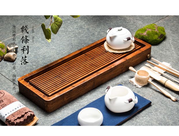 悟土《恋》功夫茶盘单层排水式茶托 重竹茶海干湿两用茶托盘 长恋