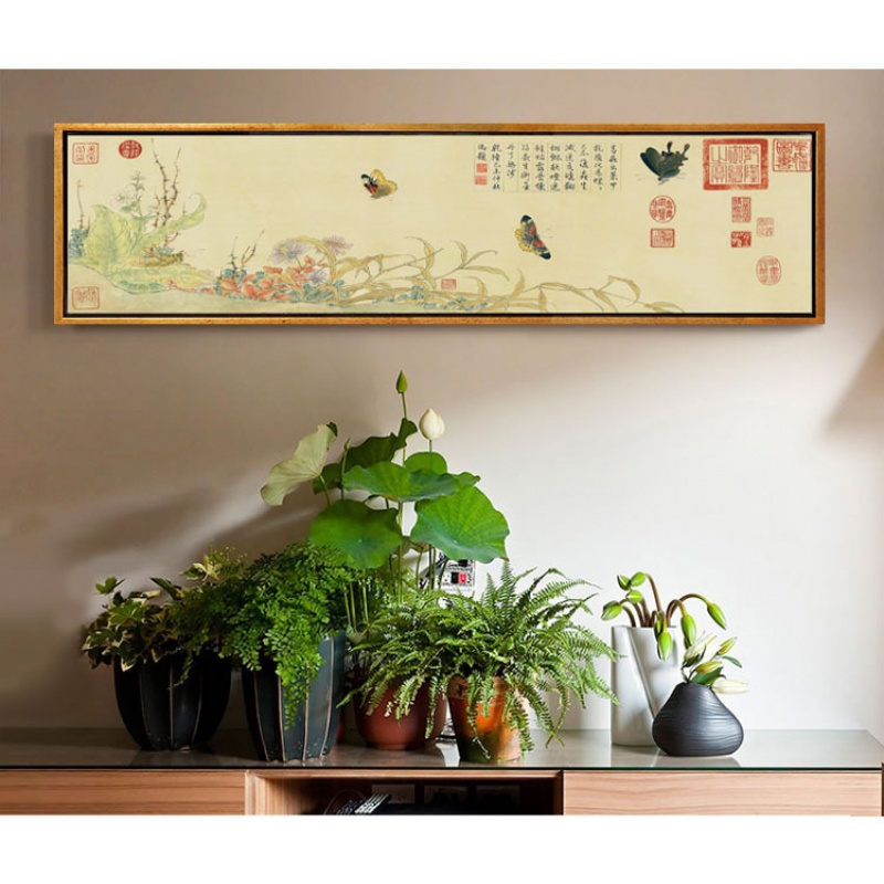 卧室床头装饰画现代新中式客厅挂画横版花鸟油画书房中国风字画