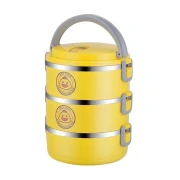 Grapefruit little yellow duck children's double-layer insulation lunch box stainless steel three-layer primary school students large-capacity lunch box round barrel three-layer lunch box