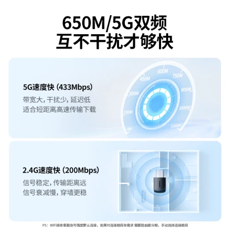 Green Union USB wireless network card drive-free desktop computer WiFi receiver AC650M dual-frequency 5G network card suitable for desktop notebook external network card portable WiFi transmitter Green Union USB wireless network card drive-free desktop computer WiFi receiver AC650M dual-frequency 5G network card suitable for desktop notebook external network card portable WiFi transmitter
