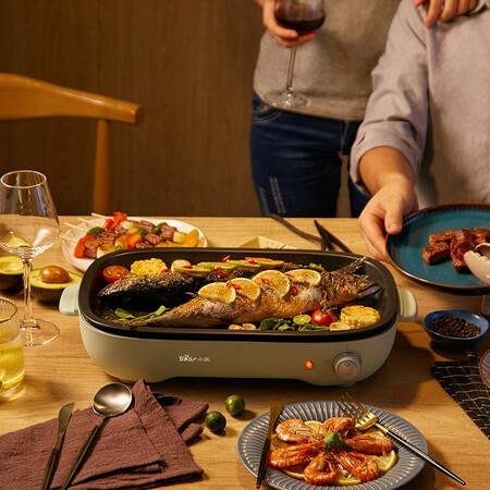 Bear Multi-function Cooking Pot Electric Grill Barbecue Pan Korean Electric Barbecue Grill Pan Net Red Frying and Roasting Electric Pan with Removable Pan DKL-D12A1 Bear Multi-function Cooking Pot Electric Grill Barbecue Pan Korean Electric Barbecue Grill Pan Net Red Frying and Roasting Electric Pan with Removable Pan DKL-D12A1