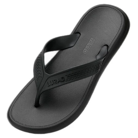 LURAD flip flops men's summer outdoor wear sandals flip flops wear-resistant black rubber beach shoes trendy black 43-44 LURAD flip flops men's summer outdoor wear sandals flip flops wear-resistant black rubber beach shoes trendy black 43-44