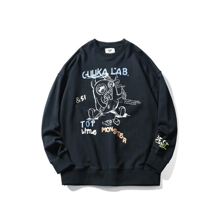 Guuka tide brand hand-painted doodle sweater male 2020 autumn new teen Japanese hip hop street small monster print round neck sports pull sweater loose ribbed top black m Guuka tide brand hand-painted doodle sweater male 2020 autumn new teen Japanese hip hop street small monster print round neck sports pull sweater loose ribbed top black m