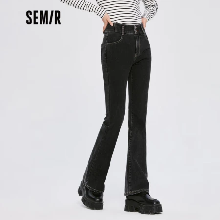 Semir Senma jeans women's brushed flared pants basic retro 2022 autumn and winter fashion ladies trousers show leg length 109722124023 denim black 27 Semir Senma jeans women's brushed flared pants basic retro 2022 autumn and winter fashion ladies trousers show leg length 109722124023 denim black 27