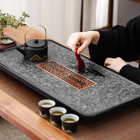 Bowei Wujin stone tea tray tea tray whole natural stone tea sea kung fu tea table without tea set Wolongyin 60x30 Bowei Wujin stone tea tray tea tray whole natural stone tea sea kung fu tea table without tea set Wolongyin 60x30