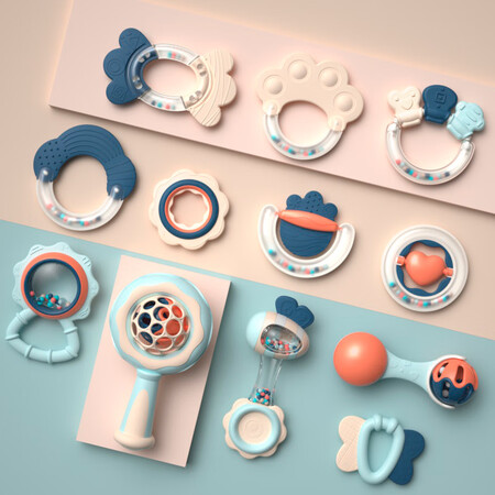 Leqin Lechin Baby Toys Newborn Fun Handbell Molar Teether Appease Toy Baby Rattle 12-piece Set Leqin Lechin Baby Toys Newborn Fun Handbell Molar Teether Appease Toy Baby Rattle 12-piece Set