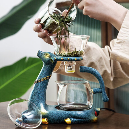 Tangfeng tea set semi-automatic glass tea set set household tea maker lazy Kung Fu tea set creative palace lantern office reception flower teapot tea cup heat-resistant transparent one deer has you Fulu Lianlian tea set golden lotus + glass red 6 cups Tangfeng tea set semi-automatic glass tea set set household tea maker lazy Kung Fu tea set creative palace lantern office reception flower teapot tea cup heat-resistant transparent one deer has you Fulu Lianlian tea set golden lotus + glass red 6 cups