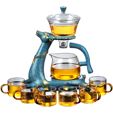 Tangfeng tea set semi-automatic glass tea set set household tea maker lazy Kung Fu tea set creative palace lantern office reception flower teapot tea cup heat-resistant transparent one deer has you Fulu Lianlian tea set golden lotus + glass red 6 cups Tangfeng tea set semi-automatic glass tea set set household tea maker lazy Kung Fu tea set creative palace lantern office reception flower teapot tea cup heat-resistant transparent one deer has you Fulu Lianlian tea set golden lotus + glass red 6 cups