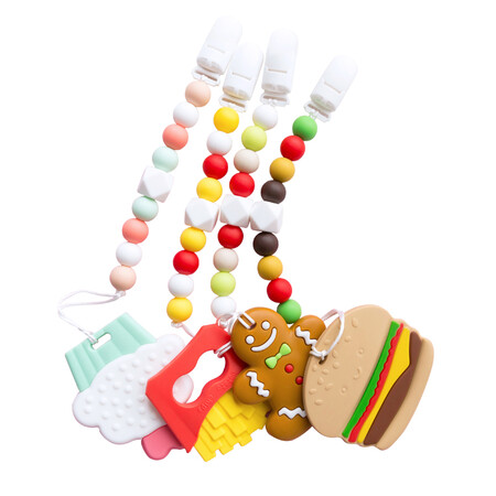 Mamimamihome baby silicone anti-drop chain teether to soothe the baby chews can be boiled fries burger ice cream bite Le molar toy custom pacifier chain burger teether + pacifier chain Mamimamihome baby silicone anti-drop chain teether to soothe the baby chews can be boiled fries burger ice cream bite Le molar toy custom pacifier chain burger teether + pacifier chain