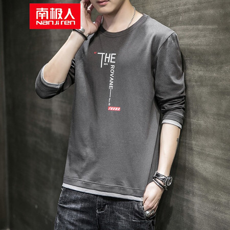 Antarctic long-sleeved t-shirt men's autumn 2020 new trend men's round neck bottoming shirt pullover sports T-shirt top coat men's clothes men's T314 gray 3XL Antarctic long-sleeved t-shirt men's autumn 2020 new trend men's round neck bottoming shirt pullover sports T-shirt top coat men's clothes men's T314 gray 3XL