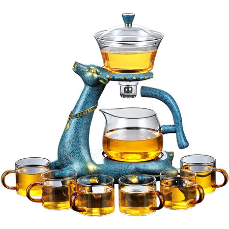 Tangfeng tea set semi-automatic glass tea set set household tea maker lazy Kung Fu tea set creative palace lantern office reception flower teapot tea cup heat-resistant transparent one deer has you Fulu Lianlian tea set golden lotus + glass red 6 cups Tangfeng tea set semi-automatic glass tea set set household tea maker lazy Kung Fu tea set creative palace lantern office reception flower teapot tea cup heat-resistant transparent one deer has you Fulu Lianlian tea set golden lotus + glass red 6 cups