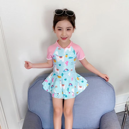 Youyou children's swimsuit girl princess swimsuit big boy baby quick-drying cute swimsuit 302046 blue short-sleeved XL Youyou children's swimsuit girl princess swimsuit big boy baby quick-drying cute swimsuit 302046 blue short-sleeved XL