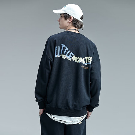 Guuka tide brand hand-painted doodle sweater male 2020 autumn new teen Japanese hip hop street small monster print round neck sports pull sweater loose ribbed top black m Guuka tide brand hand-painted doodle sweater male 2020 autumn new teen Japanese hip hop street small monster print round neck sports pull sweater loose ribbed top black m