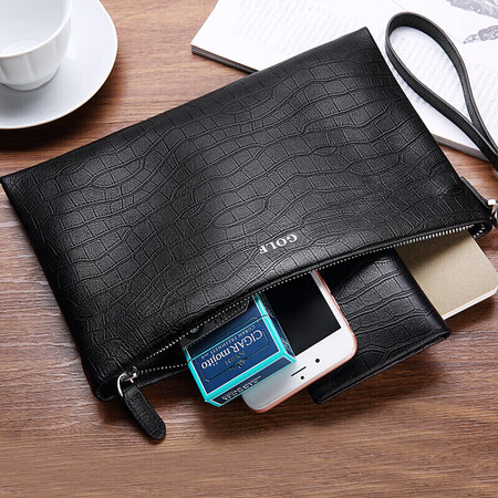 Golf GOLF first layer cowhide men's hand bag multifunctional crocodile pattern envelope bag large capacity clutch bag male long clutch bag 5X258485J black for boyfriend, husband and dad gift Golf GOLF first layer cowhide men's hand bag multifunctional crocodile pattern envelope bag large capacity clutch bag male long clutch bag 5X258485J black for boyfriend, husband and dad gift