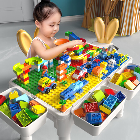 Tangmi children's toy building table, vibrato, the same type of large particles, multifunctional kindergarten study tables and chairs for boys and girls 3-6 years old, a table and a rabbit chair, 80 slides and 200 tablets DIY Tangmi children's toy building table, vibrato, the same type of large particles, multifunctional kindergarten study tables and chairs for boys and girls 3-6 years old, a table and a rabbit chair, 80 slides and 200 tablets DIY