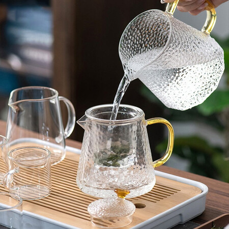 Tianxi TIANXI Hammered Glass Tea Set Household Kung Fu Tea Set with Filter Heat-resistant Glass Flower Teapot Fair Cup Tea Cup Tea Combination Tea Cup Without Tea Tray Tianxi TIANXI Hammered Glass Tea Set Household Kung Fu Tea Set with Filter Heat-resistant Glass Flower Teapot Fair Cup Tea Cup Tea Combination Tea Cup Without Tea Tray