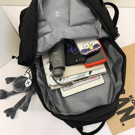 Galton backpack male Korean Harajuku ulzzang school bag female junior high school college student rucksack large capacity scratch-resistant and wear-resistant 15.6-inch laptop bag black with orangutan pendant Galton backpack male Korean Harajuku ulzzang school bag female junior high school college student rucksack large capacity scratch-resistant and wear-resistant 15.6-inch laptop bag black with orangutan pendant
