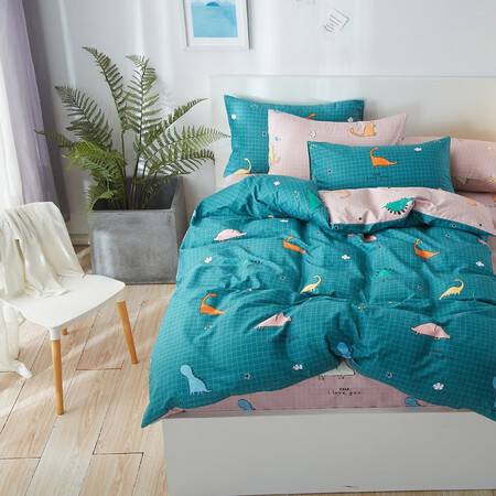 Habi Home Textiles and Home Furnishing Bedding Sets Cotton Four-piece Set Pure Cotton Simple Twill Bed Sheet Duvet Cover 200X230CM Double Four-piece Set Dinosaur-Green 1.5/1.8m Bed Universal Habi Home Textiles and Home Furnishing Bedding Sets Cotton Four-piece Set Pure Cotton Simple Twill Bed Sheet Duvet Cover 200X230CM Double Four-piece Set Dinosaur-Green 1.5/1.8m Bed Universal