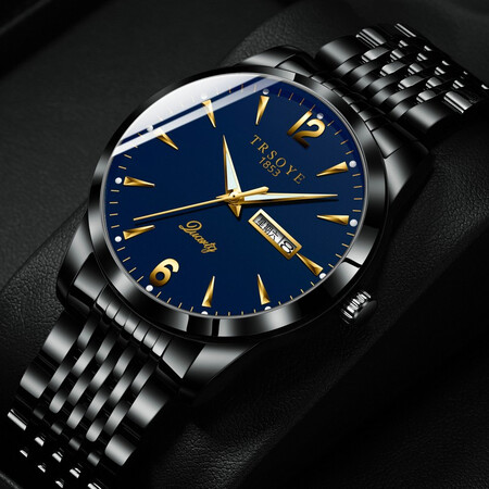 TRSOYE imported movement ultra-thin 8MM men's watch fashion business waterproof luminous men's watch steel belt dual calendar quartz watch leisure mechanical style national watch birthday gift T068 silver steel black face TRSOYE imported movement ultra-thin 8MM men's watch fashion business waterproof luminous men's watch steel belt dual calendar quartz watch leisure mechanical style national watch birthday gift T068 silver steel black face