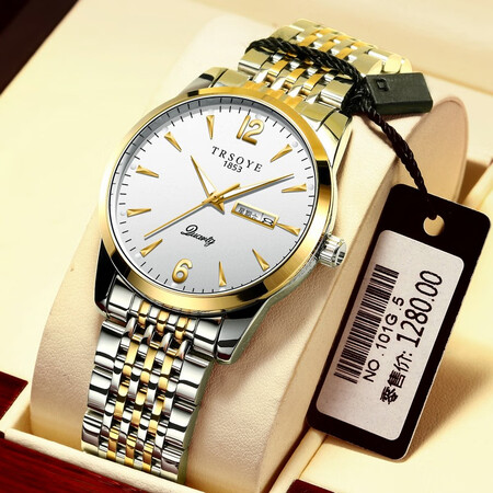 TRSOYE imported movement ultra-thin 8MM men's watch fashion business waterproof luminous men's watch steel belt dual calendar quartz watch leisure mechanical style national watch birthday gift T068 silver steel black face TRSOYE imported movement ultra-thin 8MM men's watch fashion business waterproof luminous men's watch steel belt dual calendar quartz watch leisure mechanical style national watch birthday gift T068 silver steel black face