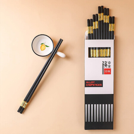 Huixun chopsticks 10 pairs set Jinfu Mianmian, stainless and moldy chopsticks for household hotels, tableware set Huixun chopsticks 10 pairs set Jinfu Mianmian, stainless and moldy chopsticks for household hotels, tableware set
