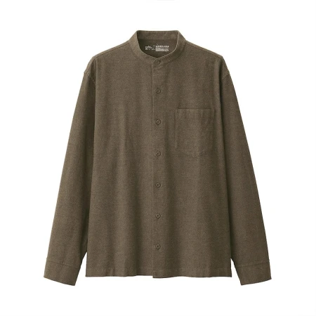 MUJI Men's Flannel Stand Collar Shirt Long Sleeve Casual All-Match Shirt ACA75C1A Faded Beige L MUJI Men's Flannel Stand Collar Shirt Long Sleeve Casual All-Match Shirt ACA75C1A Faded Beige L
