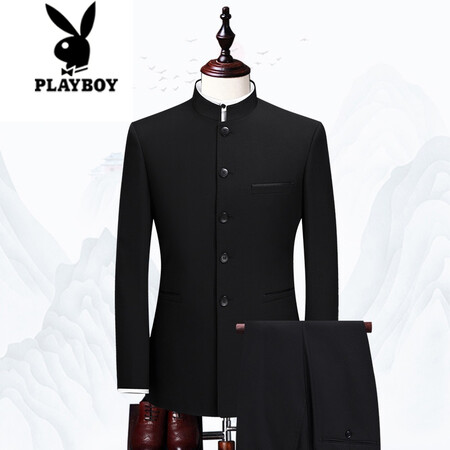 Playboy men's tunic suit men's young and middle-aged slim stand-up collar suit Chinese style Chinese wedding banquet dress Tang suit male 681 Wisdom Black-9 piece set 160/80 Playboy men's tunic suit men's young and middle-aged slim stand-up collar suit Chinese style Chinese wedding banquet dress Tang suit male 681 Wisdom Black-9 piece set 160/80