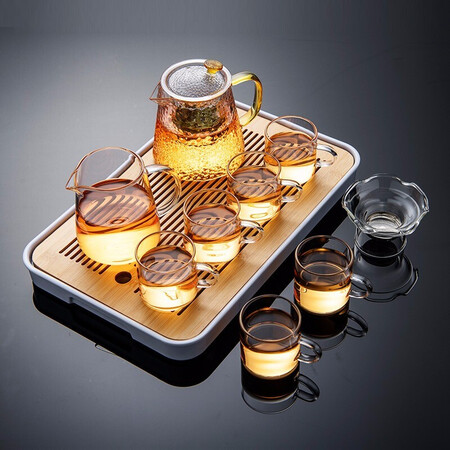 Tianxi TIANXI Hammered Glass Tea Set Household Kung Fu Tea Set with Filter Heat-resistant Glass Flower Teapot Fair Cup Tea Cup Tea Combination Tea Cup Without Tea Tray Tianxi TIANXI Hammered Glass Tea Set Household Kung Fu Tea Set with Filter Heat-resistant Glass Flower Teapot Fair Cup Tea Cup Tea Combination Tea Cup Without Tea Tray