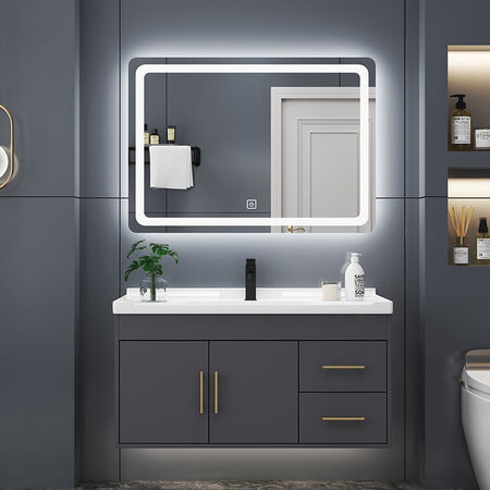 Yanfeng modern light luxury smart mirror ceramic integrated basin cabinet bathroom cabinet combination bathroom hotel wind vanity sink small apartment washbasin cabinet iron gray 0.6m ceramic basin + ordinary mirror cabinet with installation Yanfeng modern light luxury smart mirror ceramic integrated basin cabinet bathroom cabinet combination bathroom hotel wind vanity sink small apartment washbasin cabinet iron gray 0.6m ceramic basin + ordinary mirror cabinet with installation