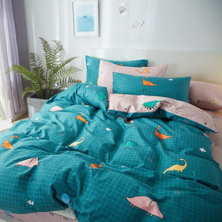 Habi Home Textiles and Home Furnishing Bedding Sets Cotton Four-piece Set Pure Cotton Simple Twill Bed Sheet Duvet Cover 200X230CM Double Four-piece Set Dinosaur-Green 1.5/1.8m Bed Universal Habi Home Textiles and Home Furnishing Bedding Sets Cotton Four-piece Set Pure Cotton Simple Twill Bed Sheet Duvet Cover 200X230CM Double Four-piece Set Dinosaur-Green 1.5/1.8m Bed Universal