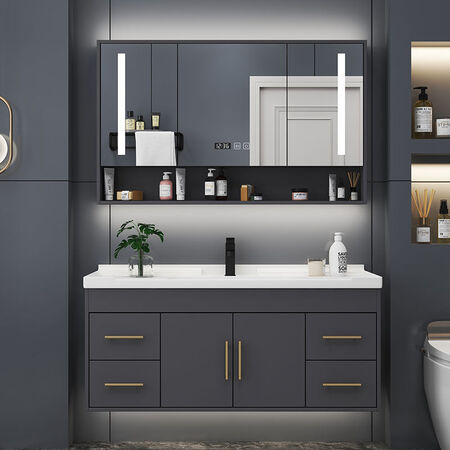 Yanfeng modern light luxury smart mirror ceramic integrated basin cabinet bathroom cabinet combination bathroom hotel wind vanity sink small apartment washbasin cabinet iron gray 0.6m ceramic basin + ordinary mirror cabinet with installation Yanfeng modern light luxury smart mirror ceramic integrated basin cabinet bathroom cabinet combination bathroom hotel wind vanity sink small apartment washbasin cabinet iron gray 0.6m ceramic basin + ordinary mirror cabinet with installation