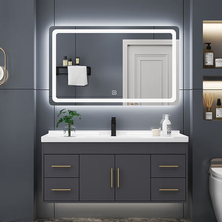 Yanfeng modern light luxury smart mirror ceramic integrated basin cabinet bathroom cabinet combination bathroom hotel wind vanity sink small apartment washbasin cabinet iron gray 0.6m ceramic basin + ordinary mirror cabinet with installation Yanfeng modern light luxury smart mirror ceramic integrated basin cabinet bathroom cabinet combination bathroom hotel wind vanity sink small apartment washbasin cabinet iron gray 0.6m ceramic basin + ordinary mirror cabinet with installation
